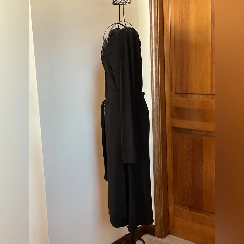 Norma Kamali Sweetheart Neckline Black Wrap Dress Stretch Jersey Long Sleeve XXL - Picture 6 of 8